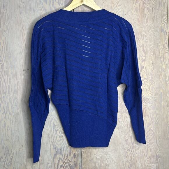 NWT Vintage Les Copains Blue Sheer Striped Sweater - Picture 2 of 6